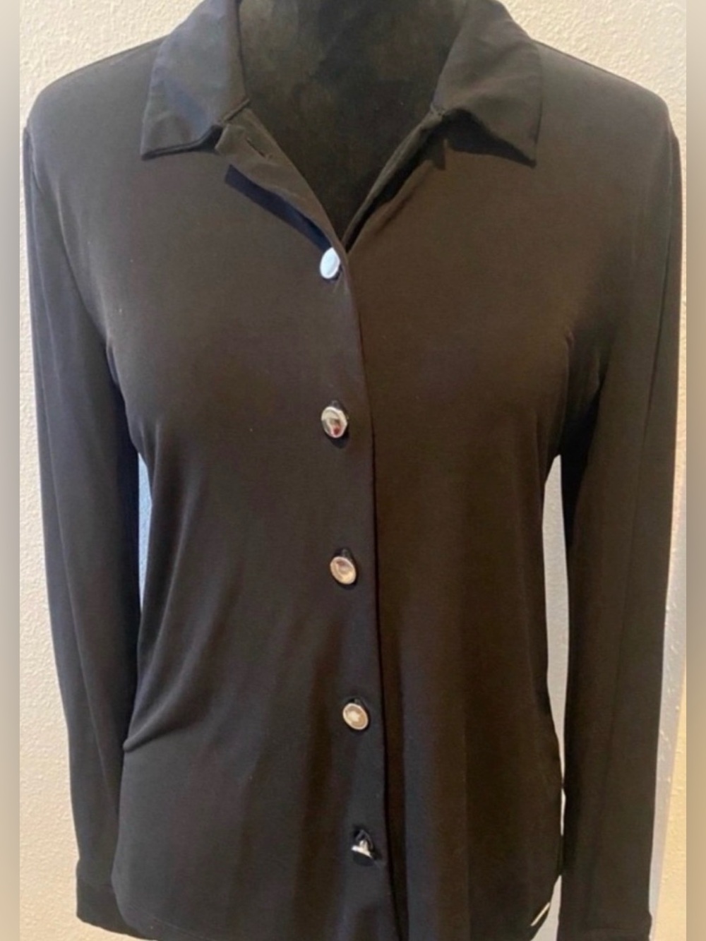 Black Button-Front Women's Top (Size S)